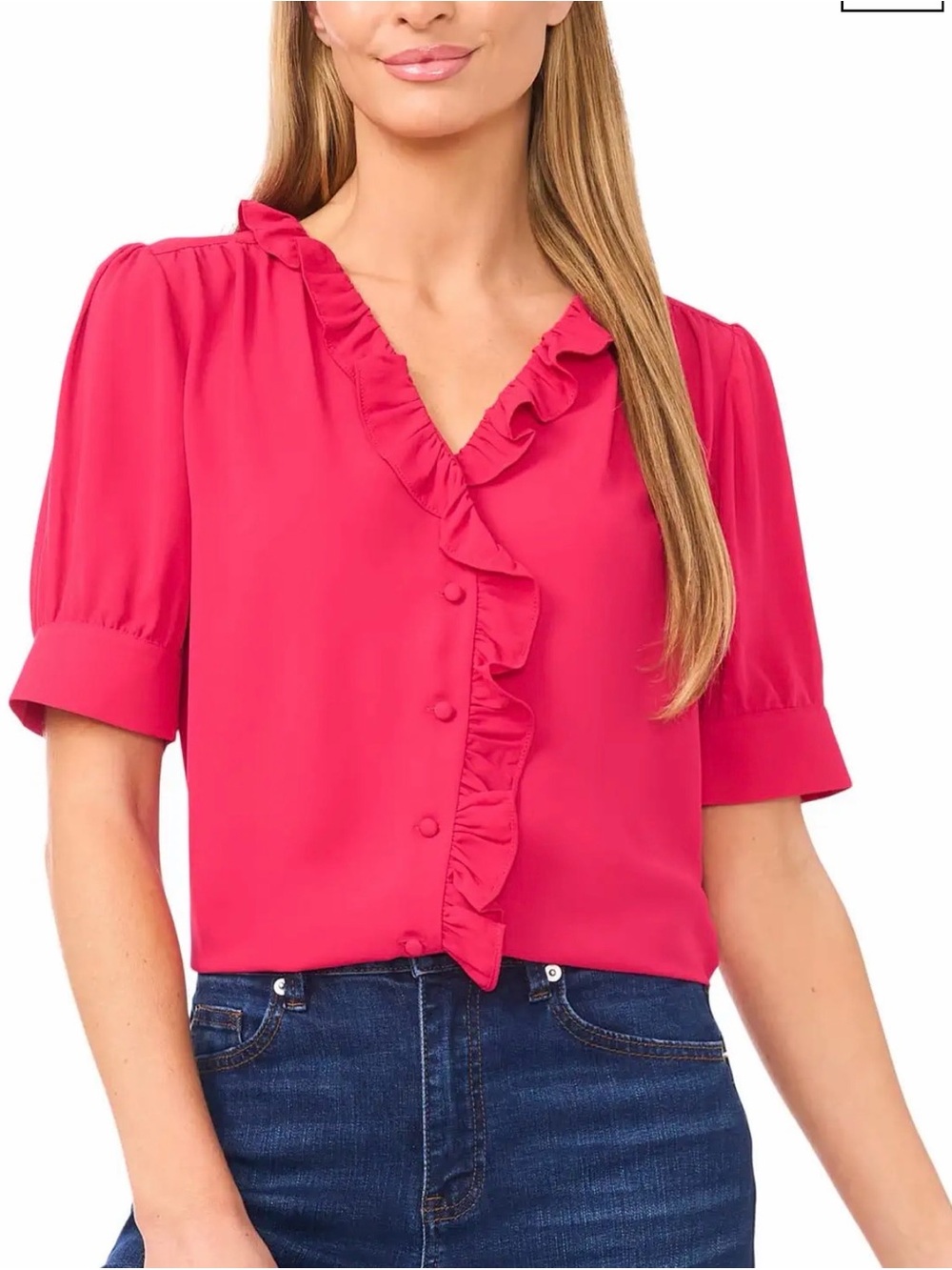 CeCe Hot Pink Ruffle-Front Blouse